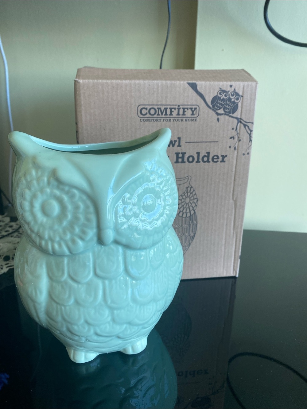 Mint Green Owl Ceramic Utensil Holder